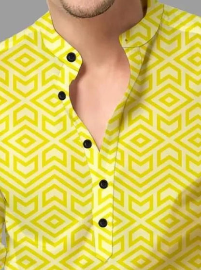 Men's Printed Spread Collar Casual Shirt Yellow